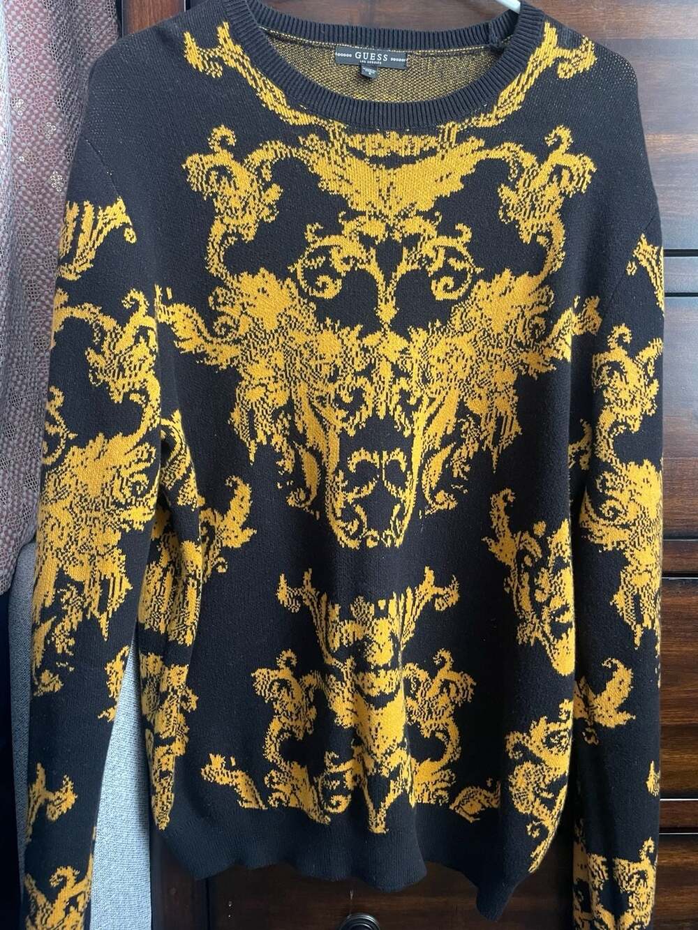 Black and Gold Baroque Print Crewneck Sweater